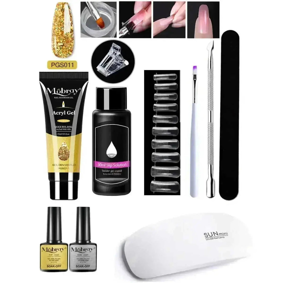 crystal nail extension kit | professional nail art set | acrylic nail forms set | ultrasonic cleaning