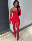 Women's Fashion Lace Tube Top High Waist Tight Body Stocking Long Pants Suit