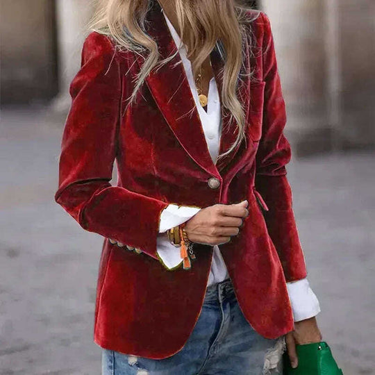 Women's Velvet Blazer Slim Fit Single Breasted Suit Jacket Meifu Market