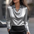 Women's Swing Collar Draped Shirts & Blouses Elegant Solid Satin Office Ladies Top Pullover Spring Long Sleeve Casual Tops Meifu Market