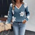 Women's Fall Floral Pattern V-Neck Sweater, Long Sleeve Pullover With Scallop Trim Casual Dressy Top Meifu Market
