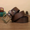 handmade pure copper buckle | full-grain cowhide leather belt | solid brass hardware construction | energy saving
