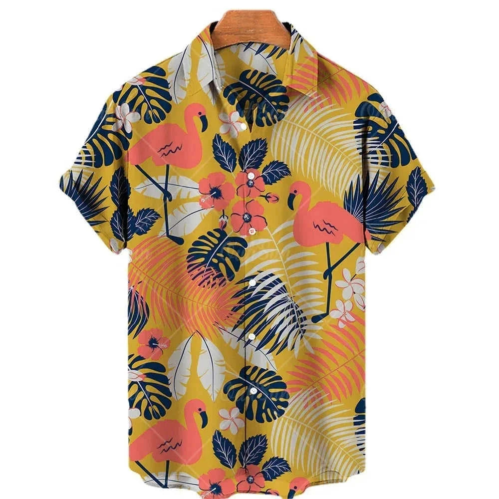 quick-dry polyester fabric | breathable short sleeve shirt | tropical palm tree print | energy saving