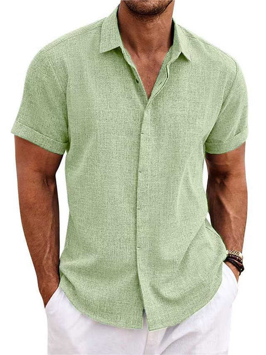 Men's Solid Color Linen-Feel Polo T-Shirt - Meifu Market