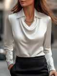 Women's Swing Collar Draped Shirts & Blouses Elegant Solid Satin Office Ladies Top Pullover Spring Long Sleeve Casual Tops Meifu Market