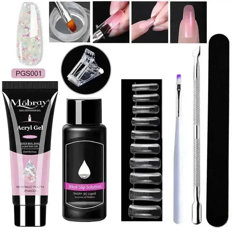 crystal nail extension kit | professional nail art set | acrylic nail forms set | ultrasonic cleaning