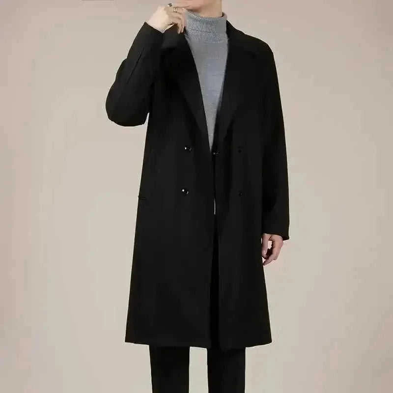 wool blend trench coat | mid-length winter coat | korean style overcoat | ultrasonic cleaning