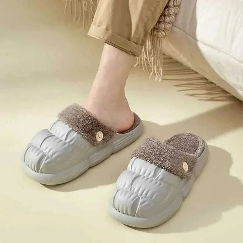 removable fuzzy slippers | waterproof house shoes | non-slip indoor footwear | ultrasonic cleaning