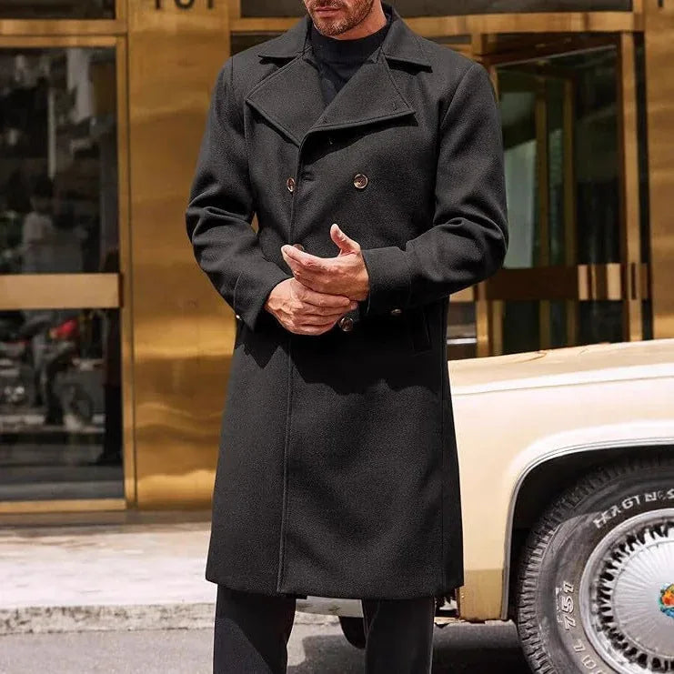 heavy wool blend coat | double-breasted trench coat | mens winter overcoat | energy saving