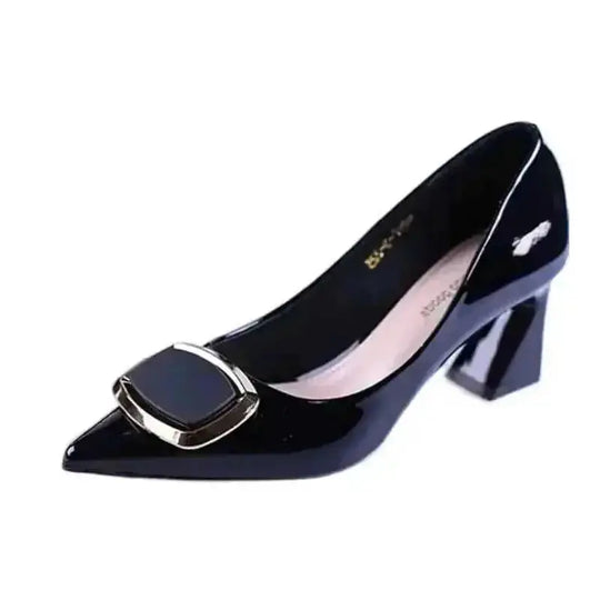 All-match Fashion Patent Leather Women's Shoes Shallow Mouth Pointed Mid Heel Women's Shoes - lifestyle (material: suede,...