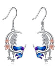 Sterling Silver Mermaid Dangle Drop Earrings Crescent Moon Jewelry