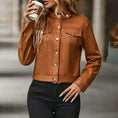 Women's Faux Suede Cropped Jacket, Vintage Stand Collar Short Coat Casual Button Up Fall Outwear Meifu Market
