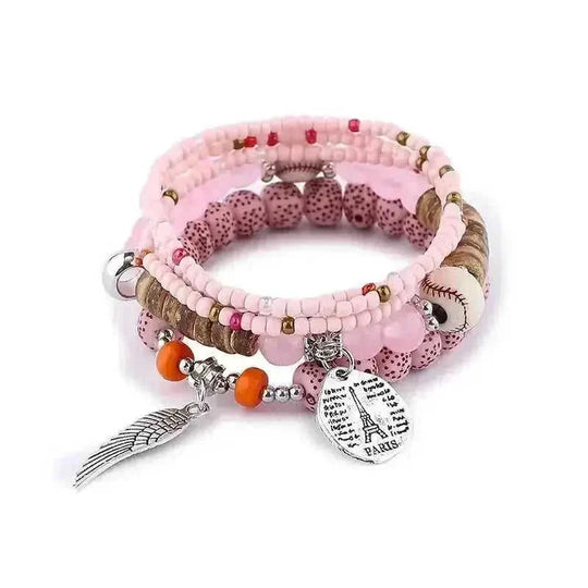 Boho Tree of Life Bracelet Set - 4 Piece Wooden Beads Elastic Bangle with Tassels Charm for Women - Meifu Market