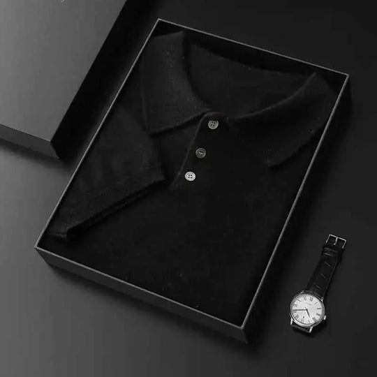 ultra-fine cashmere fabric | slim-fit polo collar tee | premium knitwear for men | ultrasonic cleaning