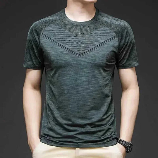 ice silk fabric t-shirt | quick drying athletic shirt | mens elastic training top | energy saving