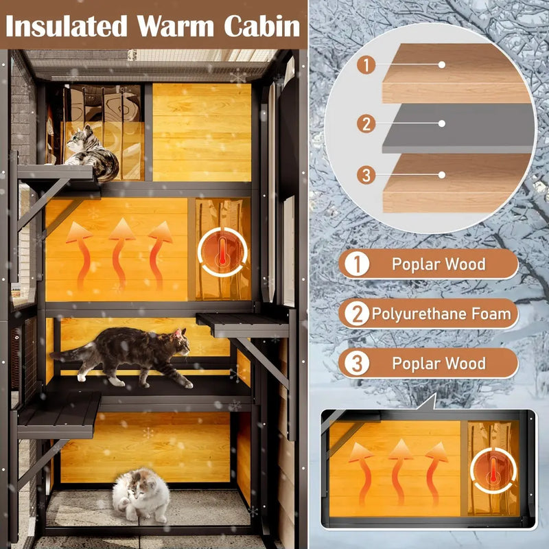 GO Large Cat Catio 4 Tiers Cat Enclosure For Outdoor, Cat House Weatherproof Attached To Window For Multiple Cats With Platforms And Resting Rooms, Brown Meifu Market