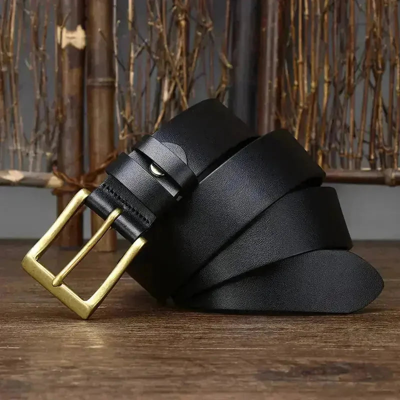 full-grain cowhide leather belt | 15 inch wide mens belt | brass pin buckle belt | energy saving