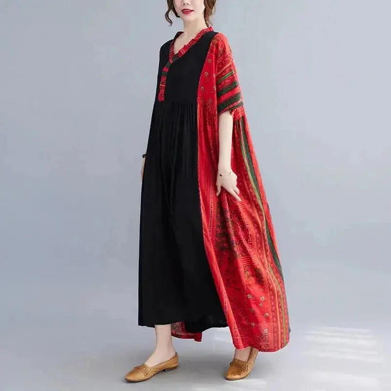 organic cotton maxi dress | long sleeve bohemian dress | vintage floral print dress | energy saving