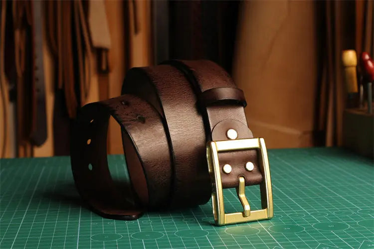 Cargo Jeans Belt Vintage Men's First Layer Cowhide Vegetable meifu market