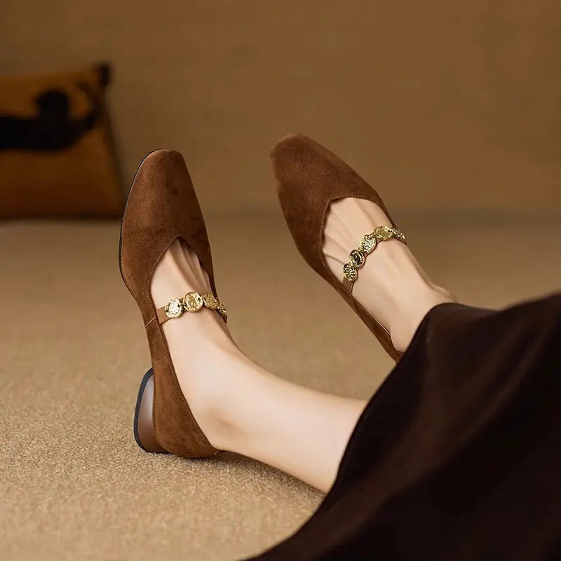 French Retro Square Toe Low-cut Suede Pumps Women's Autumn New Meifu Market