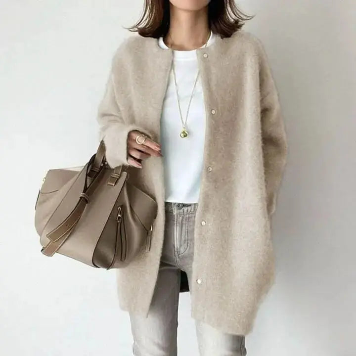 Loose Round Neck Single Breasted Cardigan Fashion Solid Color Coat Jacket Autumn And Winter Women's Clothing Meifu Market