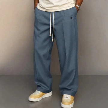 Buttons Comfortable Straight Drawstring Casual Pants