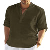 Men's Casual Cotton Linen Solid Color Long Sleeve Shirt Loose Stand Collar Meifu Market