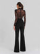 Black See-through Lace Long-sleeved Trousers Jumpsuit Black - scale comparison view