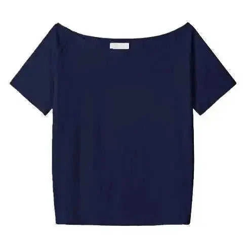 loose oblique shoulder top | short sleeve womens blouse | breathable cotton fabric | energy saving