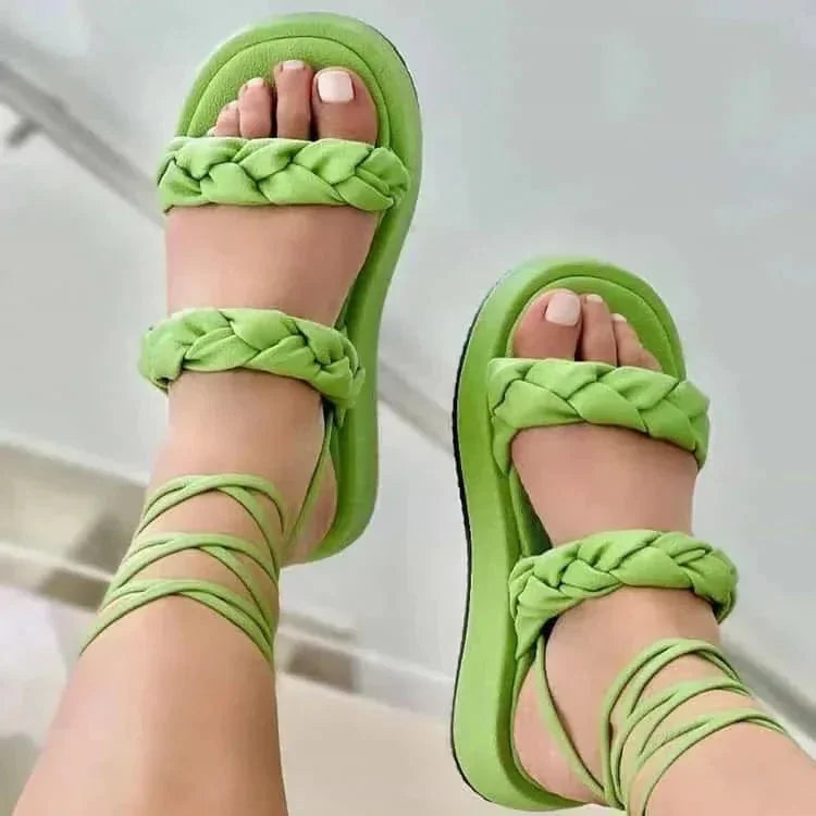 strappy sandal women | candy color flats | woven summer shoes | energy saving