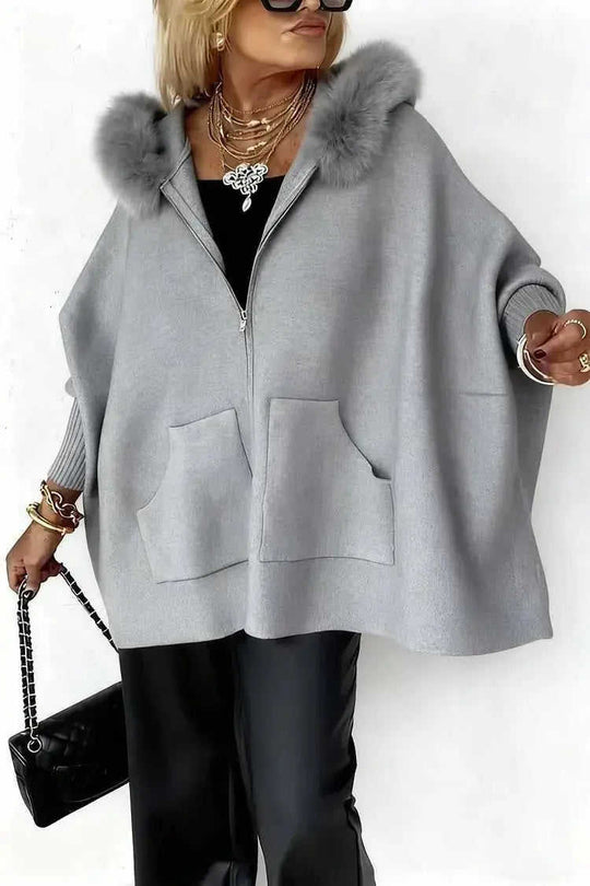 Ins Plush Hooded Cardigan Fashion Warm Pockets Zip-up Knitted Jacket Casual Outerwear Batwing Sleeve Sweater Women's Cloth...