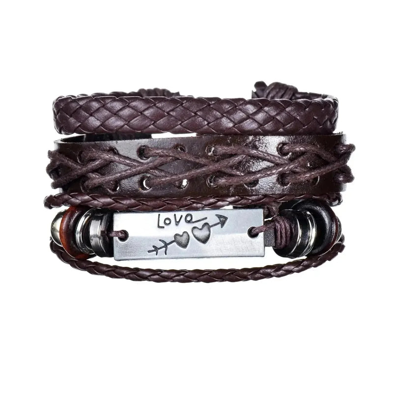 braided leather bracelet for men | vintage charm wood beads | adjustable wrap wristband | energy saving