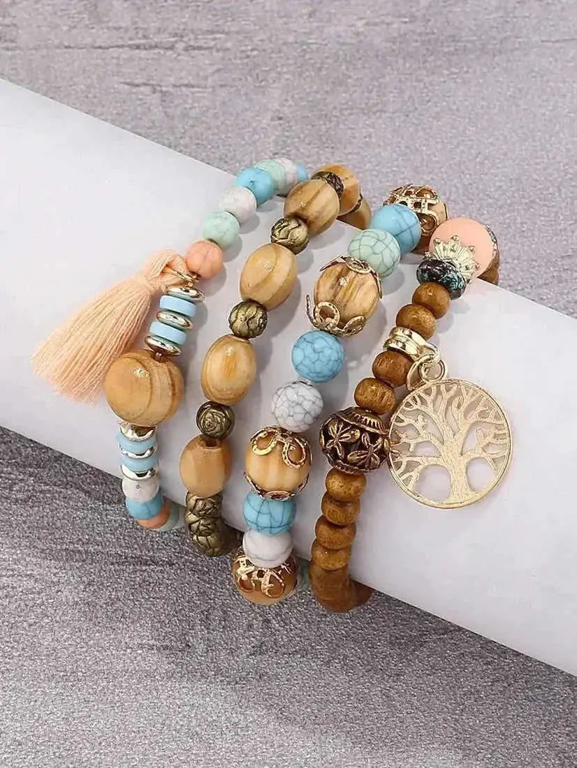 elastic bangle bracelet set | wooden beads jewelry | adjustable tree of life bracelet | energy saving