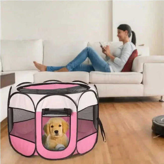 Portable Foldable Pet Fence Sports Pen Dog House Style1 - angle view with portable pet playpen dog cat playpen foldable pe...