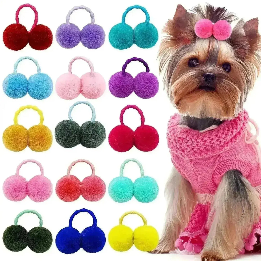 cute pet hair ties | soft pom pom hair ties | pet hair accessories for dogs | energy saving