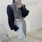 patchwork denim jacket | wool blend coat | long sleeve outerwear | ultrasonic cleaning