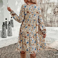 Women's Floral Print Boho Dress, Round Neck Smocked Cuff Sleeve Midi Dress With Patchwork Design For Spring And Fall Meifu Market