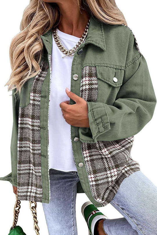 Denim Jacket Long Sleeve Plaid Button Down Shirt Meifu Market