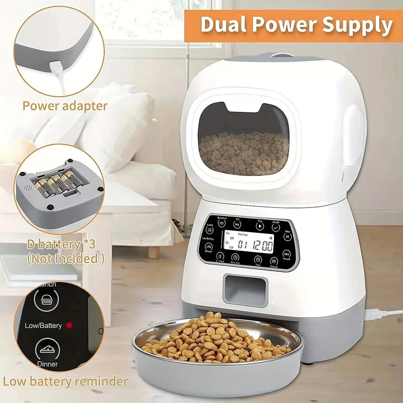 timed automatic pet feeder | large capacity pet feeder | visible food level feeder | energy saving