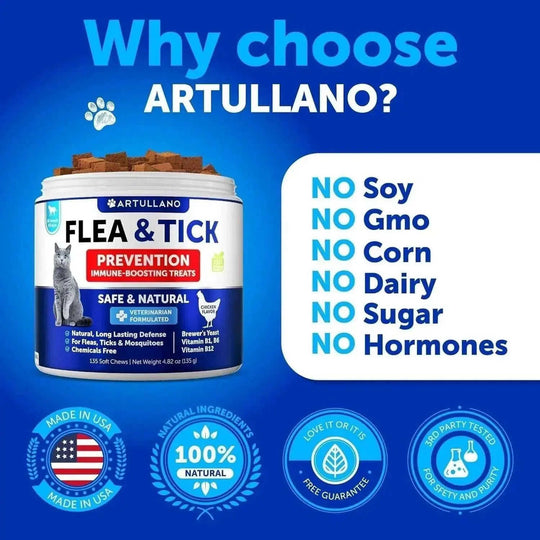Flea Treatment For Cats Natural Flea And Tick Prevention Supplement For Cats Kittens Chewable Daily Oral Pills With Vitamins 135 Soft Chews Skin & Coat Dental Treats Digestion CANNOT Be Sold On Amazon Meifu Market