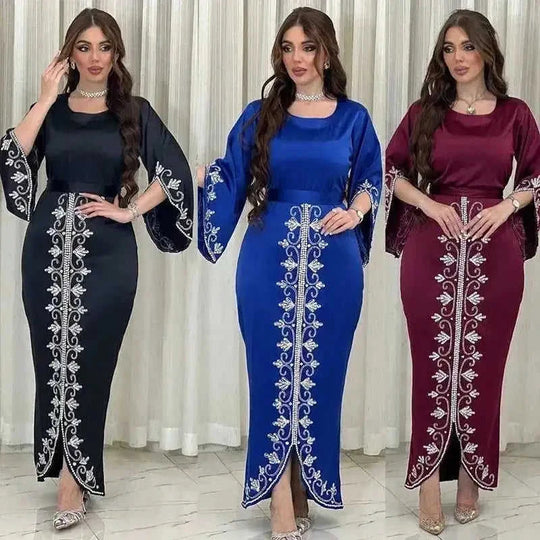 soft satin evening gown | floor-length dubai robe | luxury satin maxi dress | energy saving