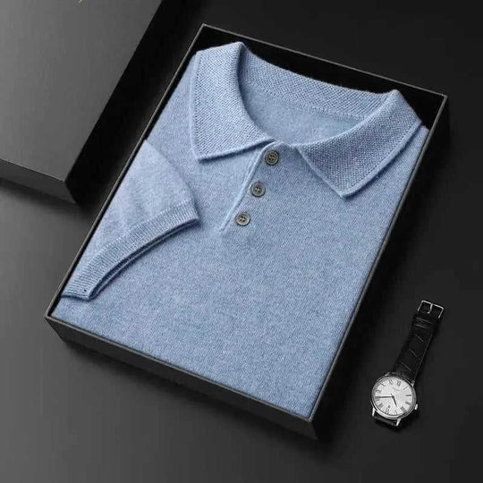 ultra-fine cashmere fabric | slim-fit polo collar tee | premium knitwear for men | ultrasonic cleaning