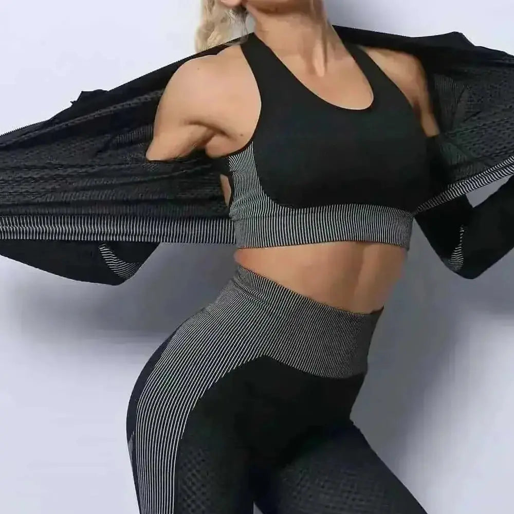 3PCS Yoga Set Seamless Sport Set Women Gym Clothing Leggings Women Crop Top Sports Bra Women Fitness Gym Set Womens Outfit...