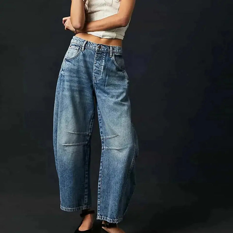 loose wide-leg pants | low waist women pants | washed old jeans | ultrasonic cleaning