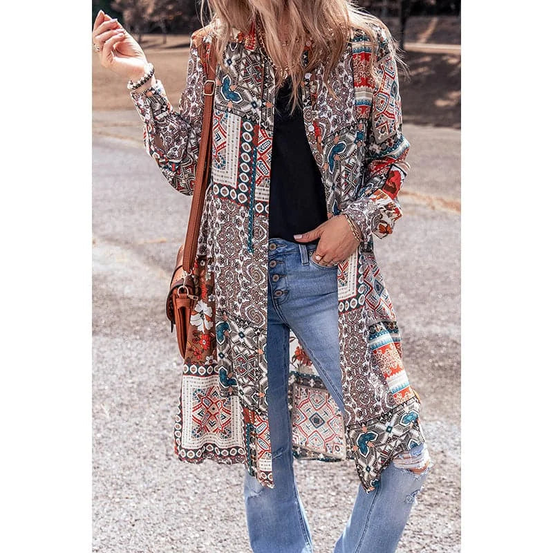 lightweight beach cardigan | long sleeve printed top | breathable cotton fabric | ultrasonic cleaning