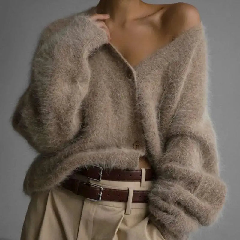 Loose V-neck Button Cardigan Fall Winter Fashion Single Breasted Knitted Sweater Top Women's Clothing Meifu Market