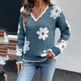 Women's Fall Floral Pattern V-Neck Sweater, Long Sleeve Pullover With Scallop Trim Casual Dressy Top Meifu Market