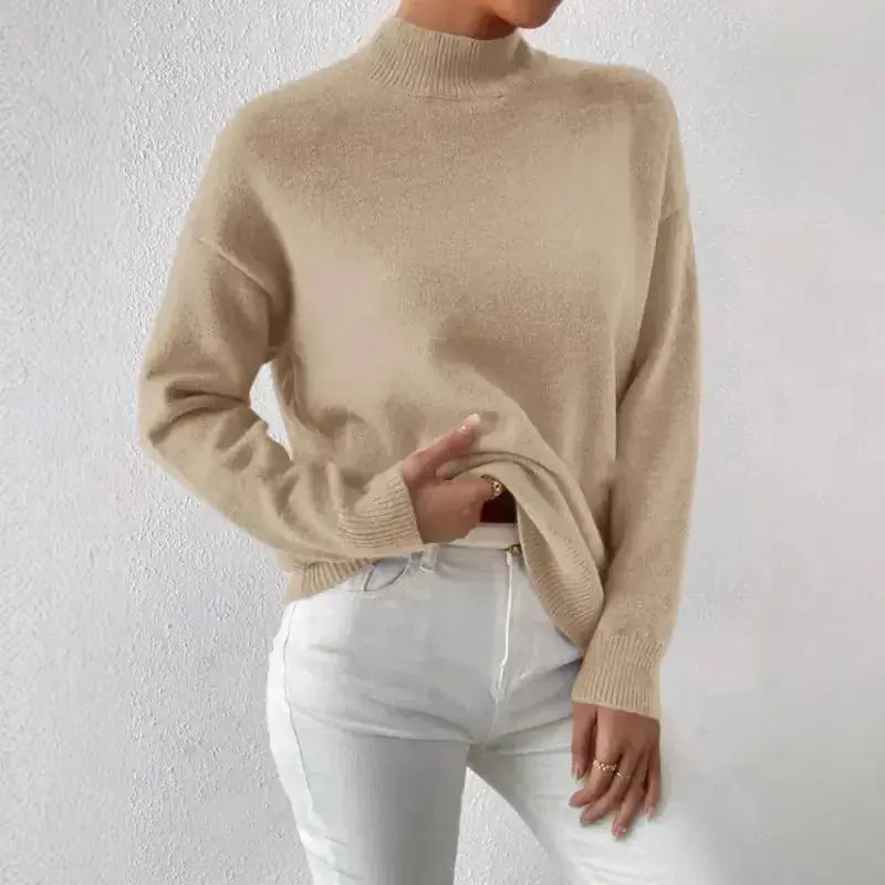Autumn And Winter Half-high Collar Pullover Women's Fashion Solid Color Loose Knitted Top Meifu Market
