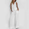 lightweight linen blend fabric | high-waisted wide-leg trousers | breathable sleeveless vest top | energy saving