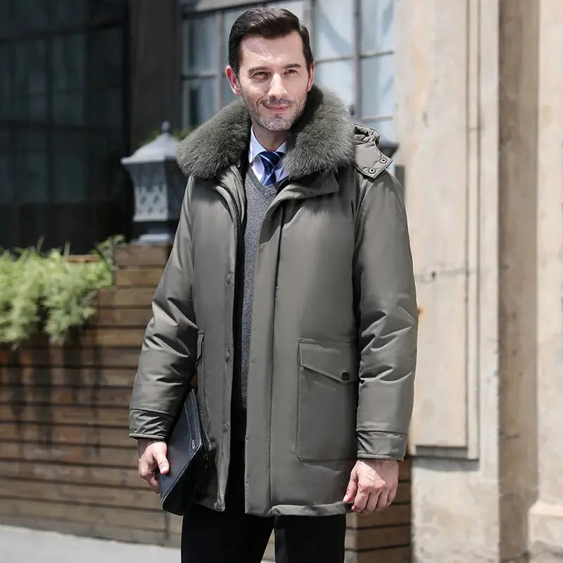 waterproof shell construction | thermal detachable liner | mid-length mens coat | energy saving